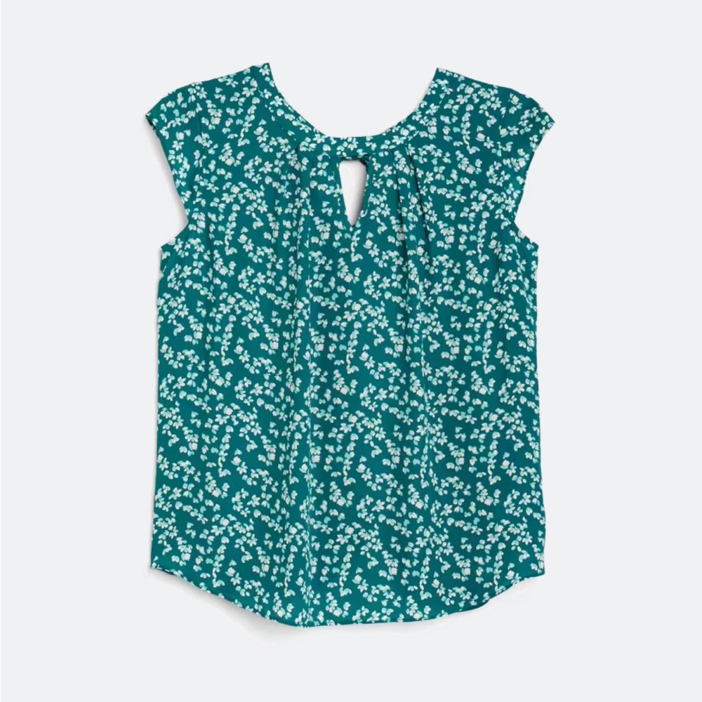 Fortune + Ivy- Teal Floral Blouse with Cap Sleeves